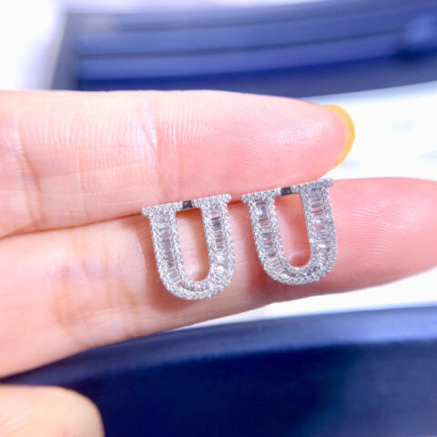 Letter U  Diamond Earrings