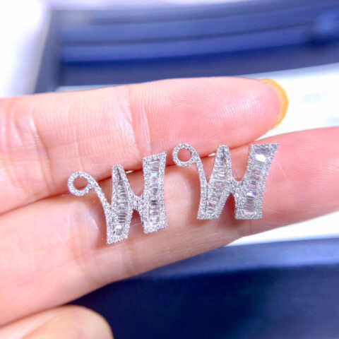 Letter W  Diamond Earrings